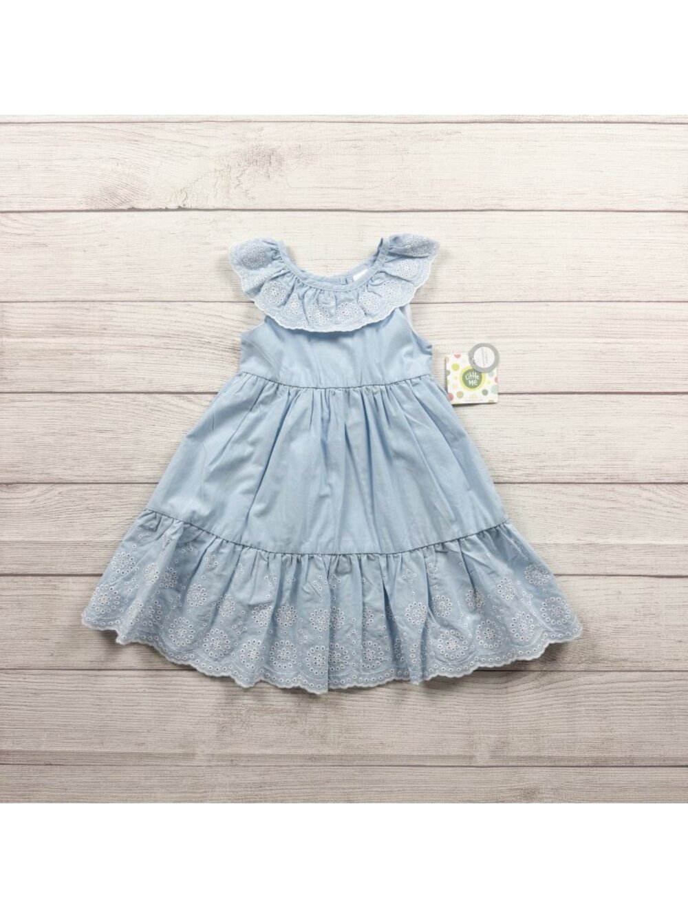 Little Me Girls Blue Eyelet Ruffle Dress Scalloped Hem NWT 2T